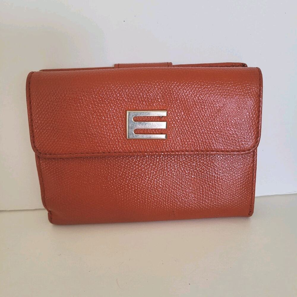 Etro‎ Modern Brick Red Medium Leather Wallet Compact Logo Italian Bifold Solid